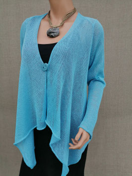 Aqua knitted long sleeve linen cardigan